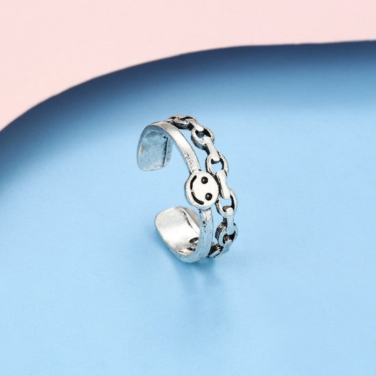 2 Pcs Female Ins Simple Niche Design Smiley Fashion Silver