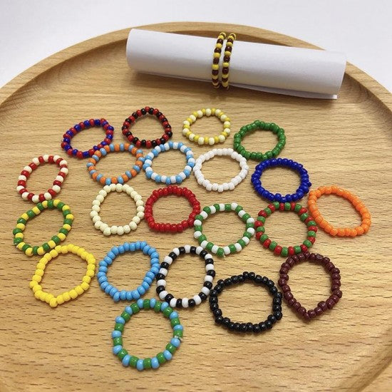 Summer Crystal Bead Rings Set For Women Bohemia Fresh Blue Yellow