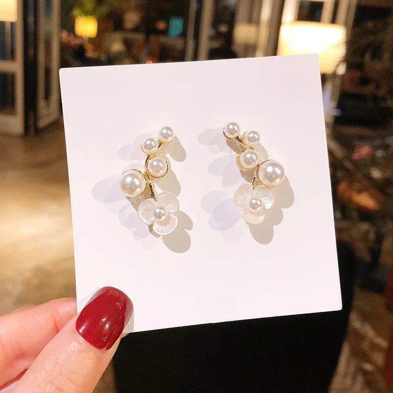 2023 Dominated Earrings: Shell Flower, Pearl Drop Fashion - Shop N Save
