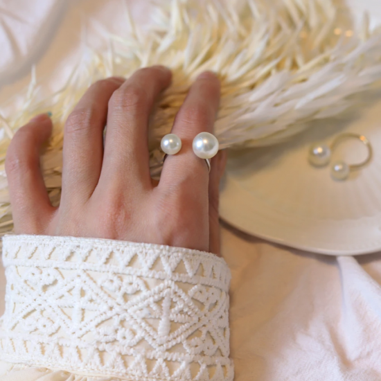 Pearl Ring Fashion U Shaped Opening Adjustable Ring For Women Golden
