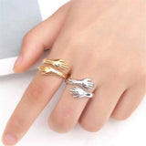 Simple And Romantic Two Hands Embrace Ring For Men And Women SIlver