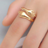 Simple And Romantic Two Hands Embrace Ring For Men And Women SIlver