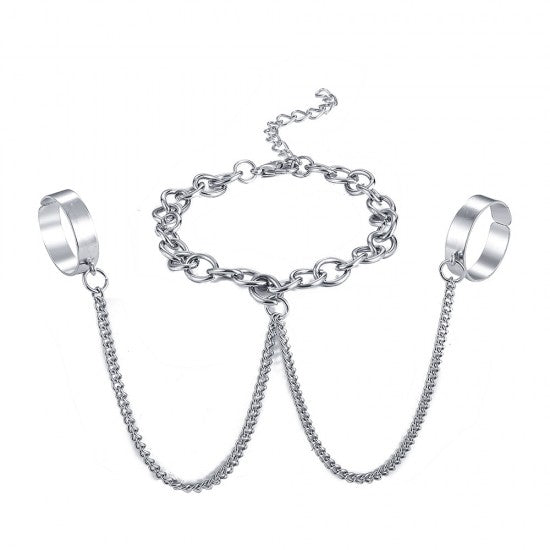 Chain Ring Female Adjustable Conjoined Open Joint Ring Silver
