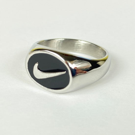 Nike Swoosh Logo Square Signet Ring Black