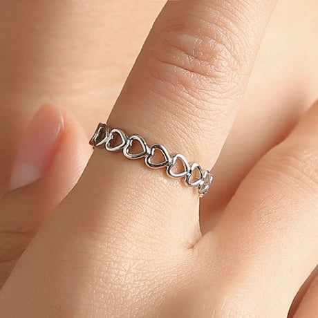 Fashion Cute Hollow Heart Stainless Steel Romantic Ring Silver