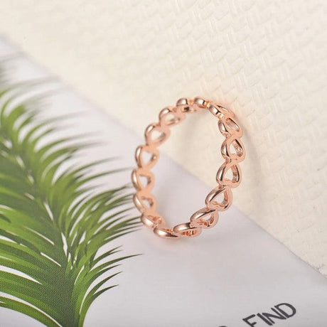Fashion Cute Hollow Heart Stainless Steel Romantic Ring Golden