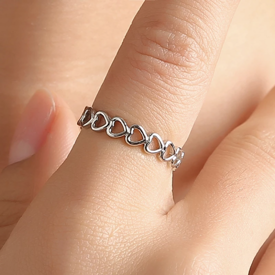 Fashion Cute Hollow Heart Stainless Steel Romantic Ring Golden