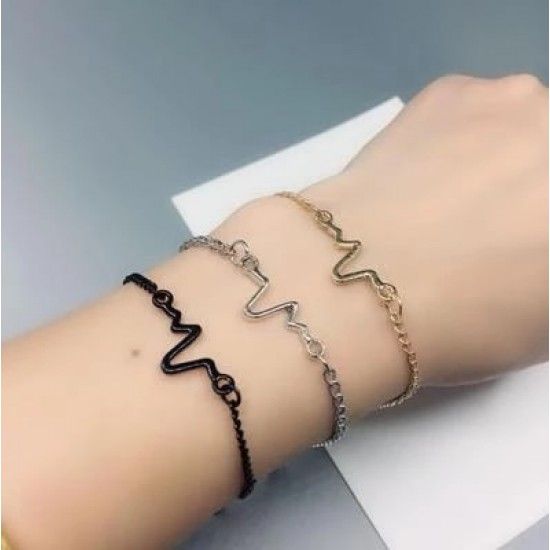 Cardiogram Lightning Design Couple Heartbeat Bracelet - Golden