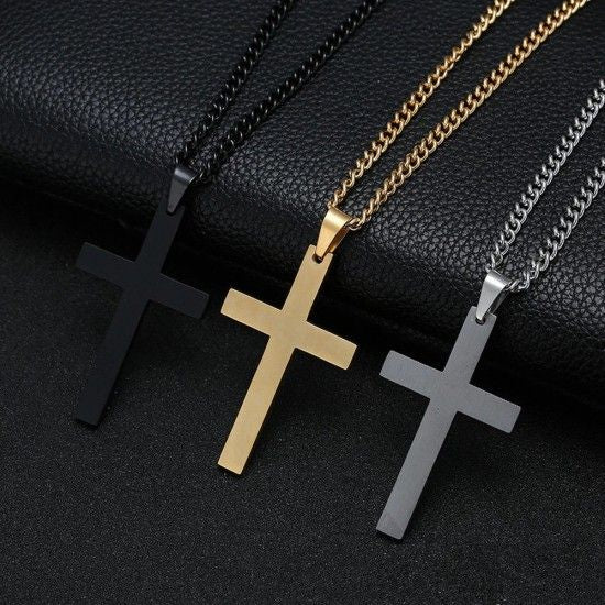 Jewelry Cross Necklace Chain for Men Women Stainless Steel - Silver