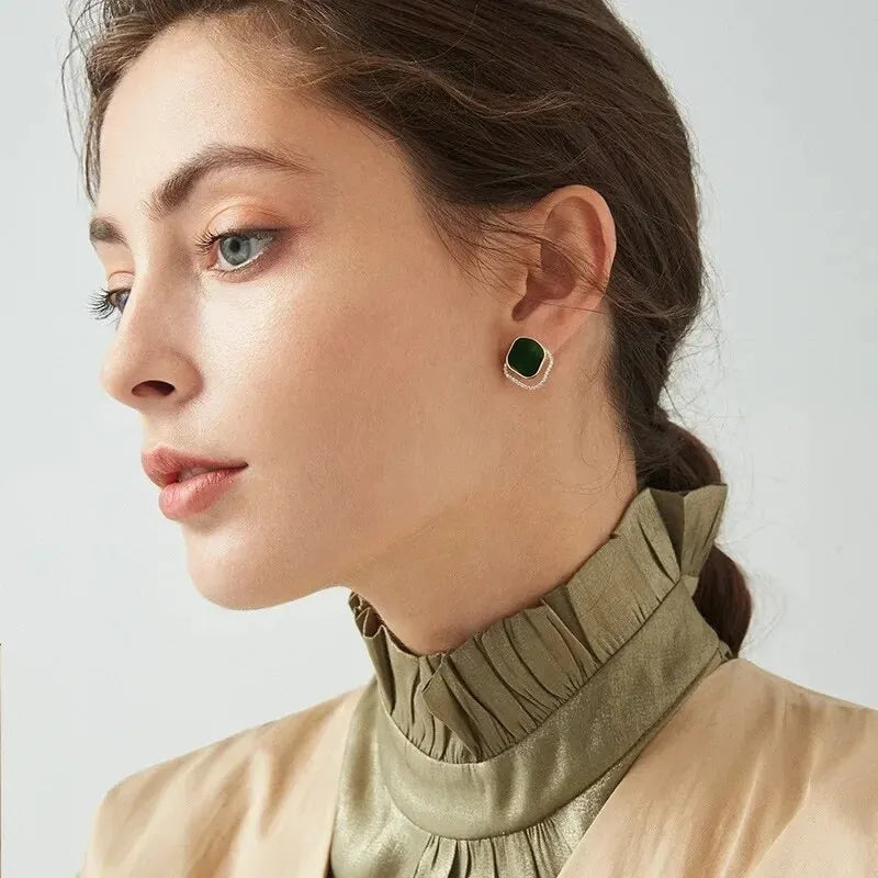 Retro Green Princess Earrings: Geometric Alloy Design, Summer - Shop N Save