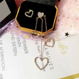 Heart long tassel asymmetric love earrings female temperament - Golden