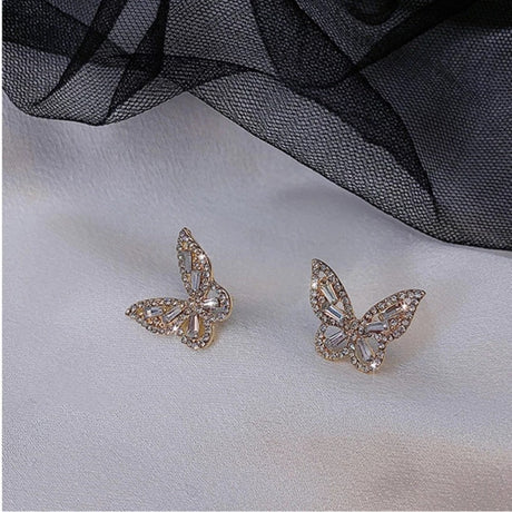 Temperament Women Jewelry Diamond Crystal Butterfly Earrings - Silver