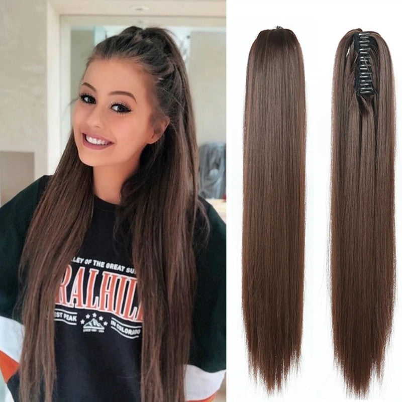 European and American ponytail wig for women, fashionable chemical fiber high ponytail braid, seamless extension, long grabber style straight ponytail