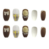 Yellow Checkerboard Press-On Nails - Long Round Head, Sweet Style - Shop N Save