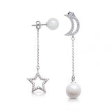 Pearl New Fashion Moon Stars Women Drop Earrings Gift - Silver