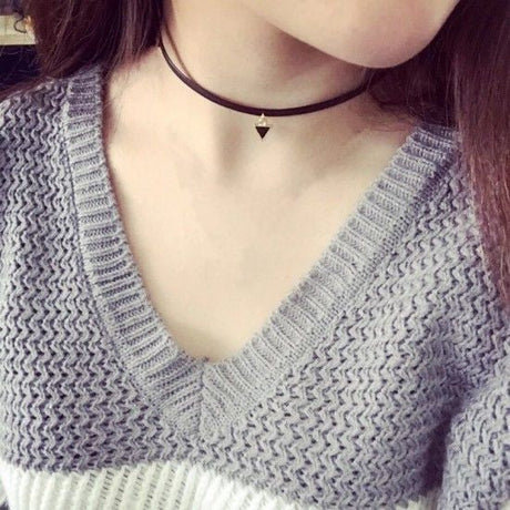 Triangle Pendant Necklace Punk Tattoos Black Rope Necklace Women