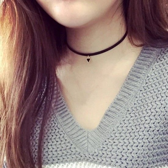 Triangle Pendant Necklace Punk Tattoos Black Rope Necklace Women