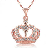 Crown Pendant Necklace Clear Rhinestone Gold