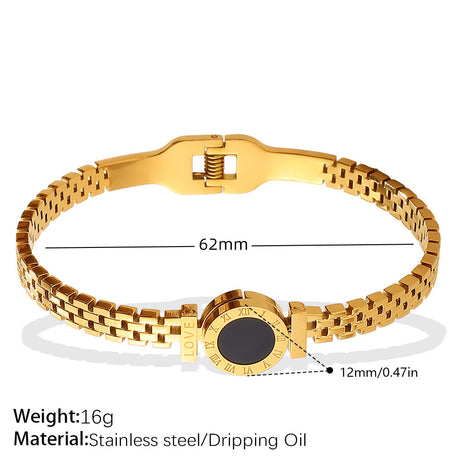 Fashionable, Versatile, Exclusive And Exquisite Wrist Accessory With Unique Style And Light Luxury. Gold Roman Numeral Black Surface Decorative Clasp Bracelet.