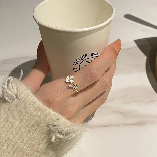 Flower Pearl Ring: Adjustable Zircon Accent Jewelry for Women - Shop N Save