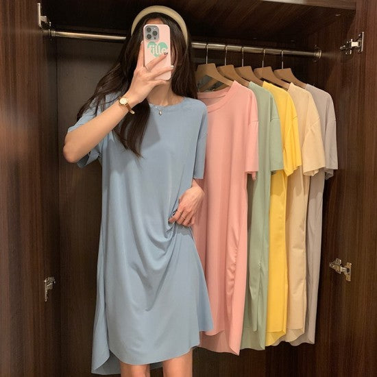 Single Pcs Plan Nightwear For Women Sleepwear Blue