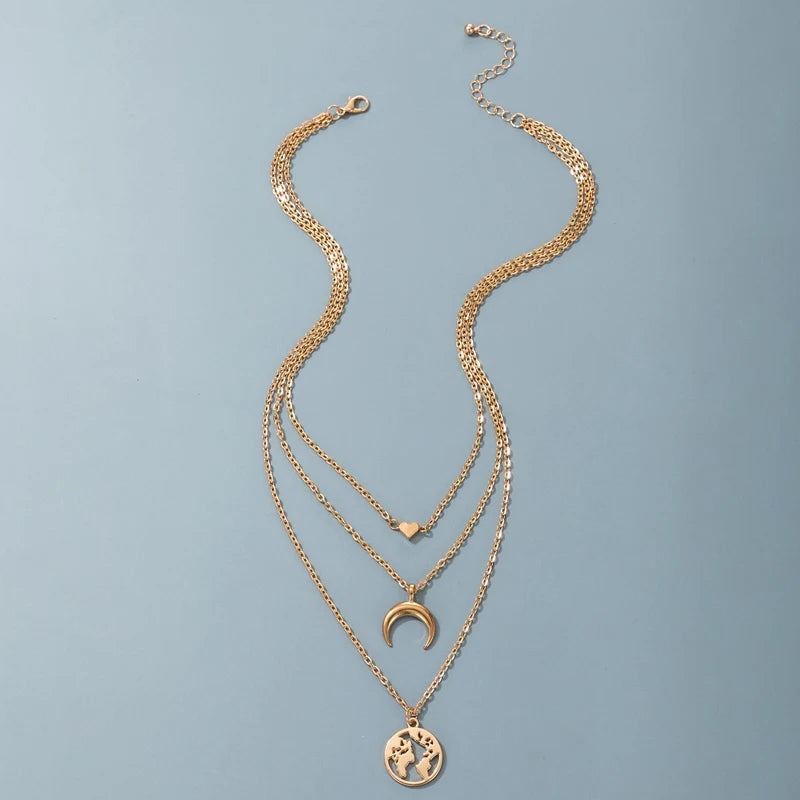 Tocona Bohemian Moon &amp; Heart Necklace: Multi-layer Chain Choker Jewelry - Shop N Save