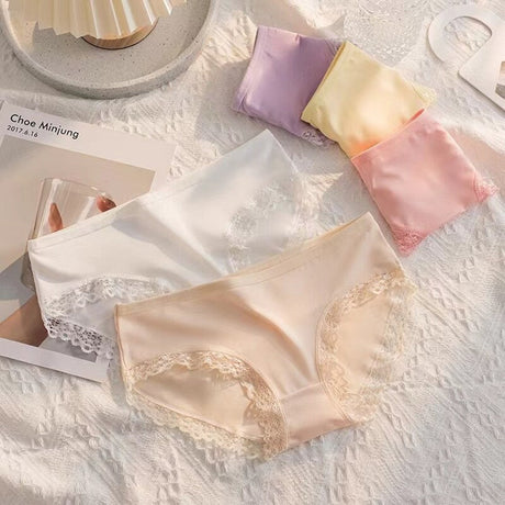 Mid-Waist Panties Stylish Soft Lace Underwear Women - Skin - Shop N Save