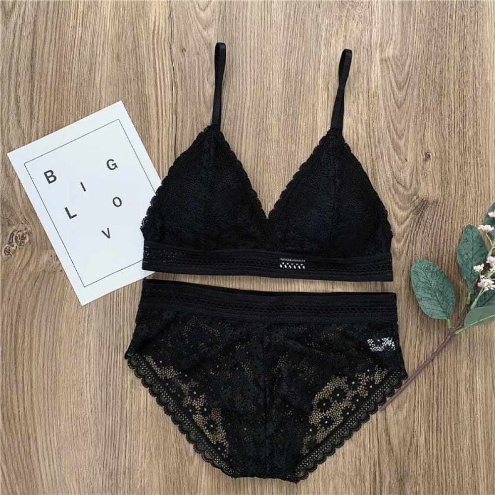 Classy Lace Underwear Suit V-Neck Hollow Out - Black - Shop N Save