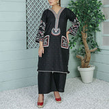 2 Piece Kurti Salwar Embroidery Set - Pure Cotton Collection Stylish Solid Color Light Weight Cotton Fabric Suit Top Bottom Salwar Kameez Indian Pakistani Embroidered Suit For Event Party Outdoor Dress - Black - Shop N Save