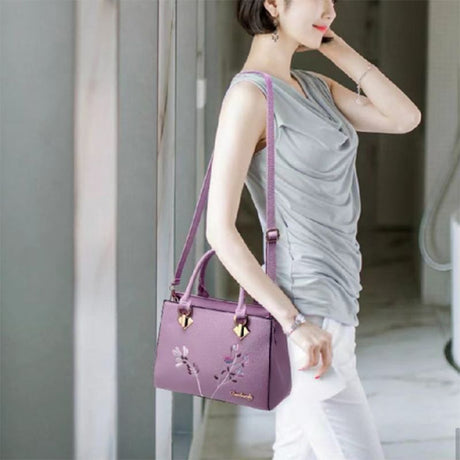 Purple Floral Handbag: Stylish, Spacious, High-Quality, Versatile Elegance - Shop N Save