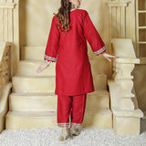 2 Piece Kurti Salwar Embroidery Set - Pure Cotton Collection Stylish Solid Color Light Weight Cotton Fabric Suit Top Bottom Salwar Kameez Indian Pakistani Embroidered Suit For Event Party Outdoor Dress - Maroon - Shop N Save