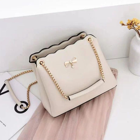 Cream White Chain Shoulder Bag: Large, Cute, Stylish, Zipper Closure - Shop N Save