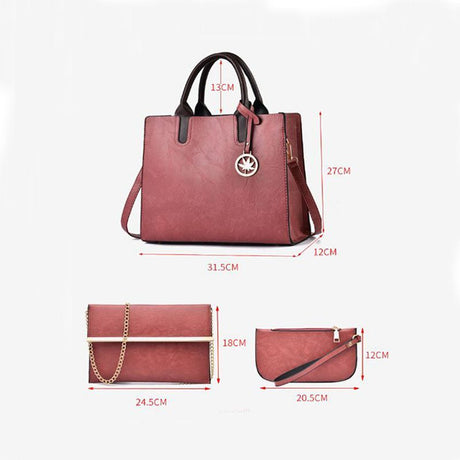 3 Pieces Zip Closure Large Capacity Women's Bag Set - pink