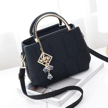 Black Embroidered Handbag: Stylish, Geometric, Tassel Detail, Zip Closure - Shop N Save