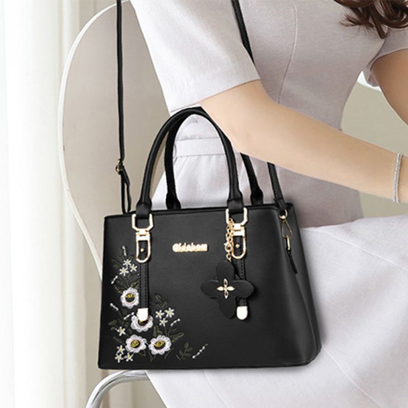 Floral Embroidered Handbag: Stylish, Adjustable Strap, Zip Closure, Quality - Shop N Save