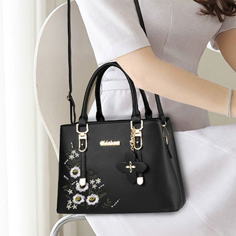 Floral Embroidered Handbag: Stylish, Adjustable Strap, Zip Closure, Quality - Shop N Save