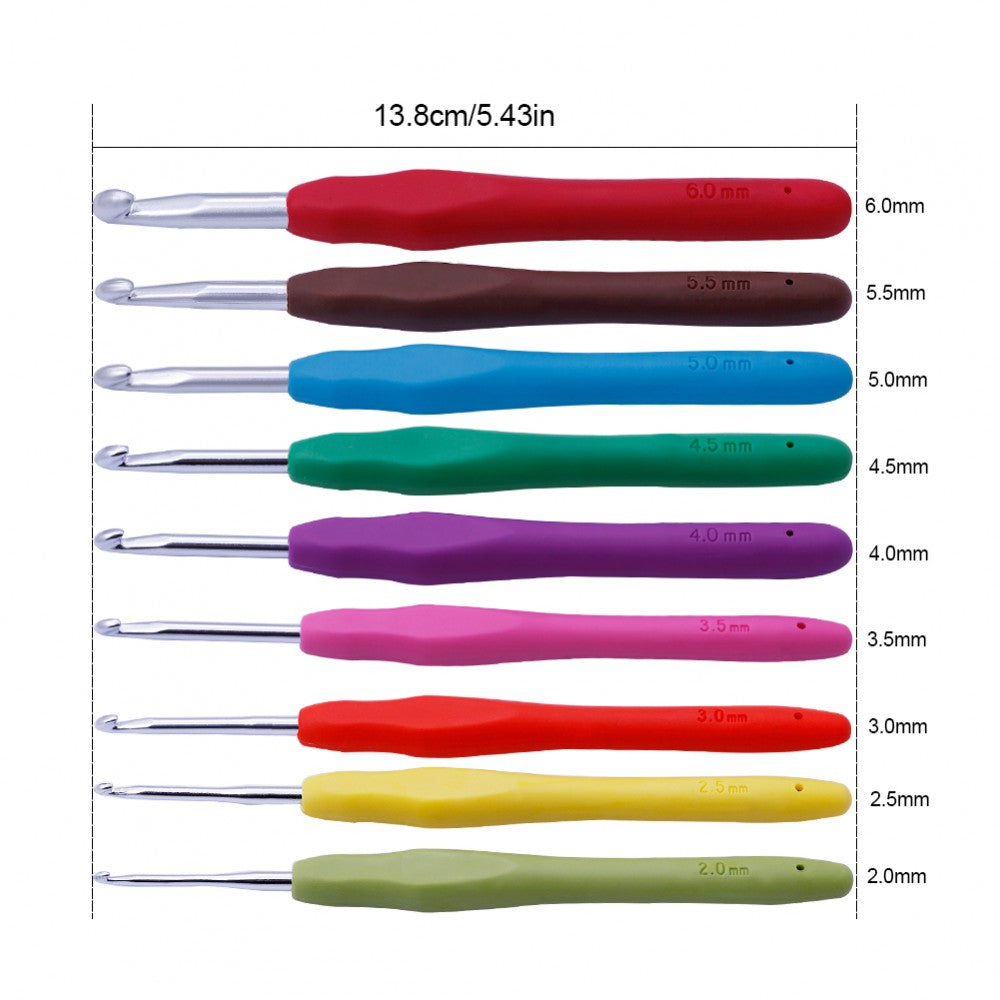 9 Pcs Colored Handle Crochet Sweater Handle Aluminum Crochet Yarn Needles Multicolor