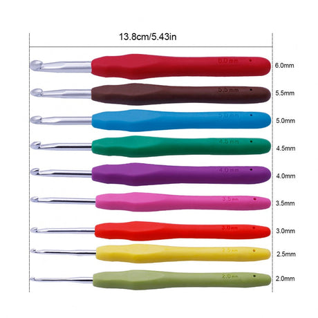 9 Pcs Colored Handle Crochet Sweater Handle Aluminum Crochet Yarn Needles Multicolor