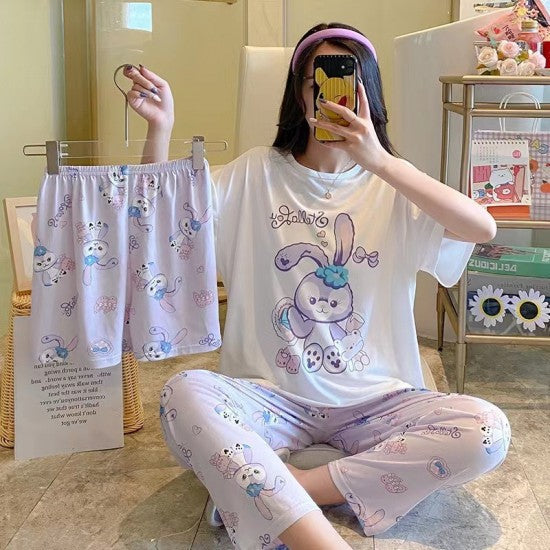 3 Pcs Nightwear Pajama Shorts Sets For Women Sleepwear - Purple