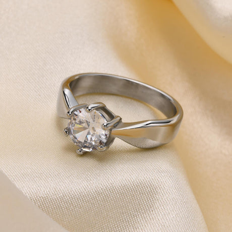 Women's Titanium Steel Claw-Set Single Zircon Ring