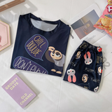 2 PCS NIGHTWEAR PAJAMA SHORTS SETS FOR WOMEN SLEEPWEAR BLACK