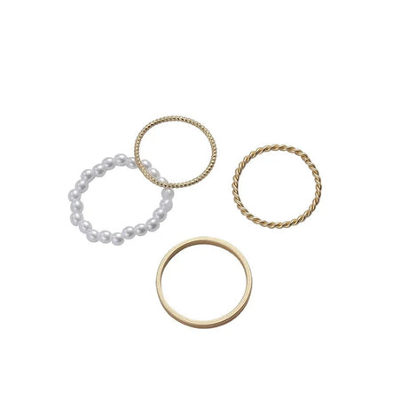 Plain Pearl Overlapping Ring Set - Fashionable Women's Party Jewelry - Shop N Save