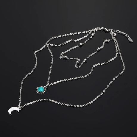 IPARAM Bohemian Crescent Necklace: Vintage Green Stone Pendant for Women - Shop N Save