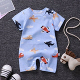 Pure Cotton Short-Sleeved Newborn Baby Jumpsuit - blue - Shop N Save