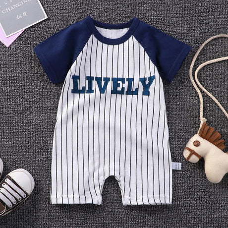 Pure Cotton Short-Sleeved Newborn Baby Jumpsuit - Blue - Shop N Save