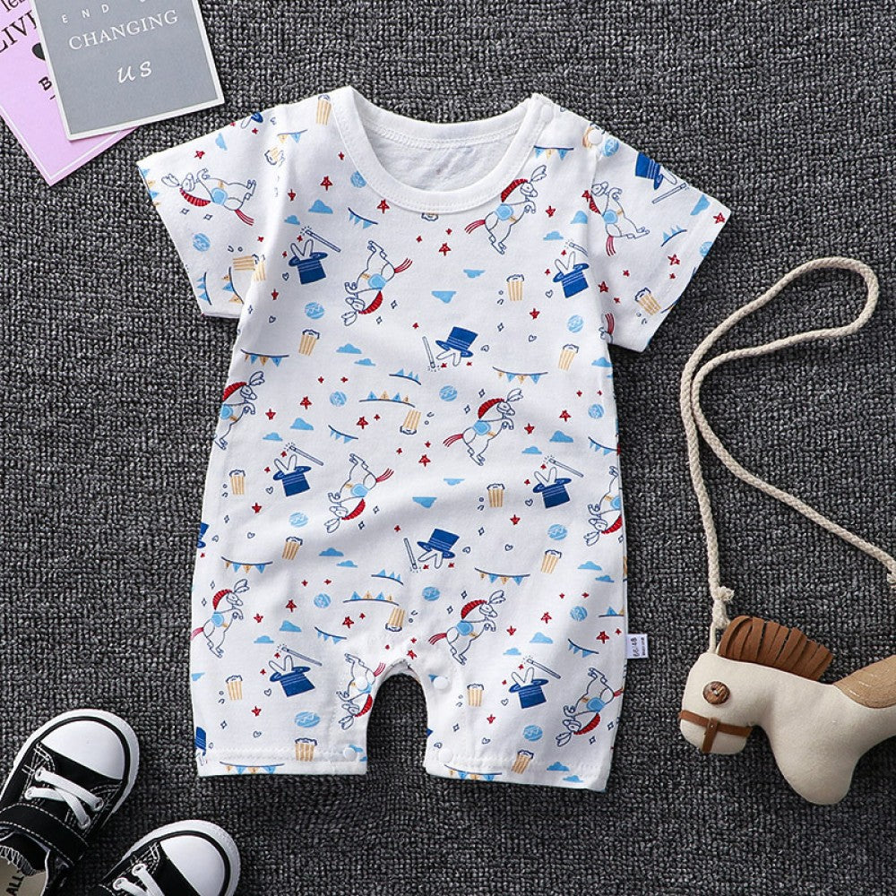 Pure Cotton Short-Sleeved Newborn Baby Jumpsuit - Blue - Shop N Save