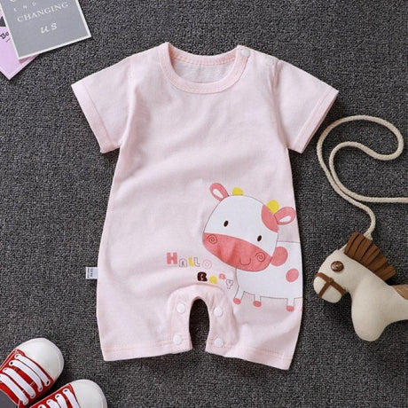 Pure Cotton Short-Sleeved Newborn Baby Jumpsuit - Pink - Shop N Save