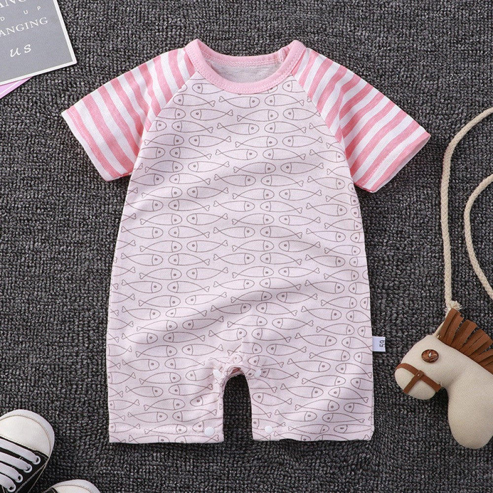 Pure Cotton Short-Sleeved Newborn Baby Jumpsuit - Red - Shop N Save