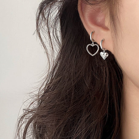 Fashion Trending Hollow Asymmetric Love Heart Earrings
