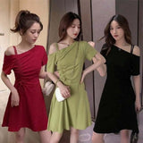 Women's Short Dress - Solid Color Soft Fabric Mini Clothing Dresses For Event Party Style Dress - Green